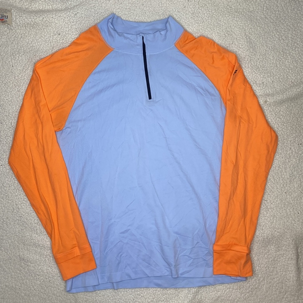 Fabletics Blue Orange The Training Day Quarter Zip: Size Extra Large